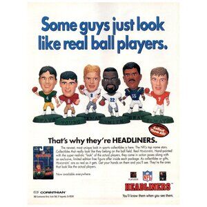 1996 Corinthian Headliners NFL Bobbleheads Vintage Print Ad 90s Wall Art